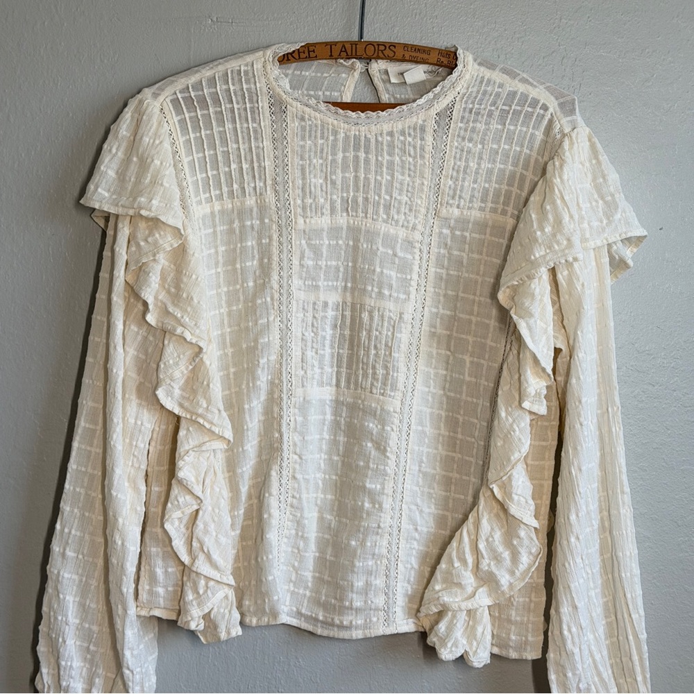 White Cotton Lace Prairie Cottagecore Blouse Boho Ruffle Top Small